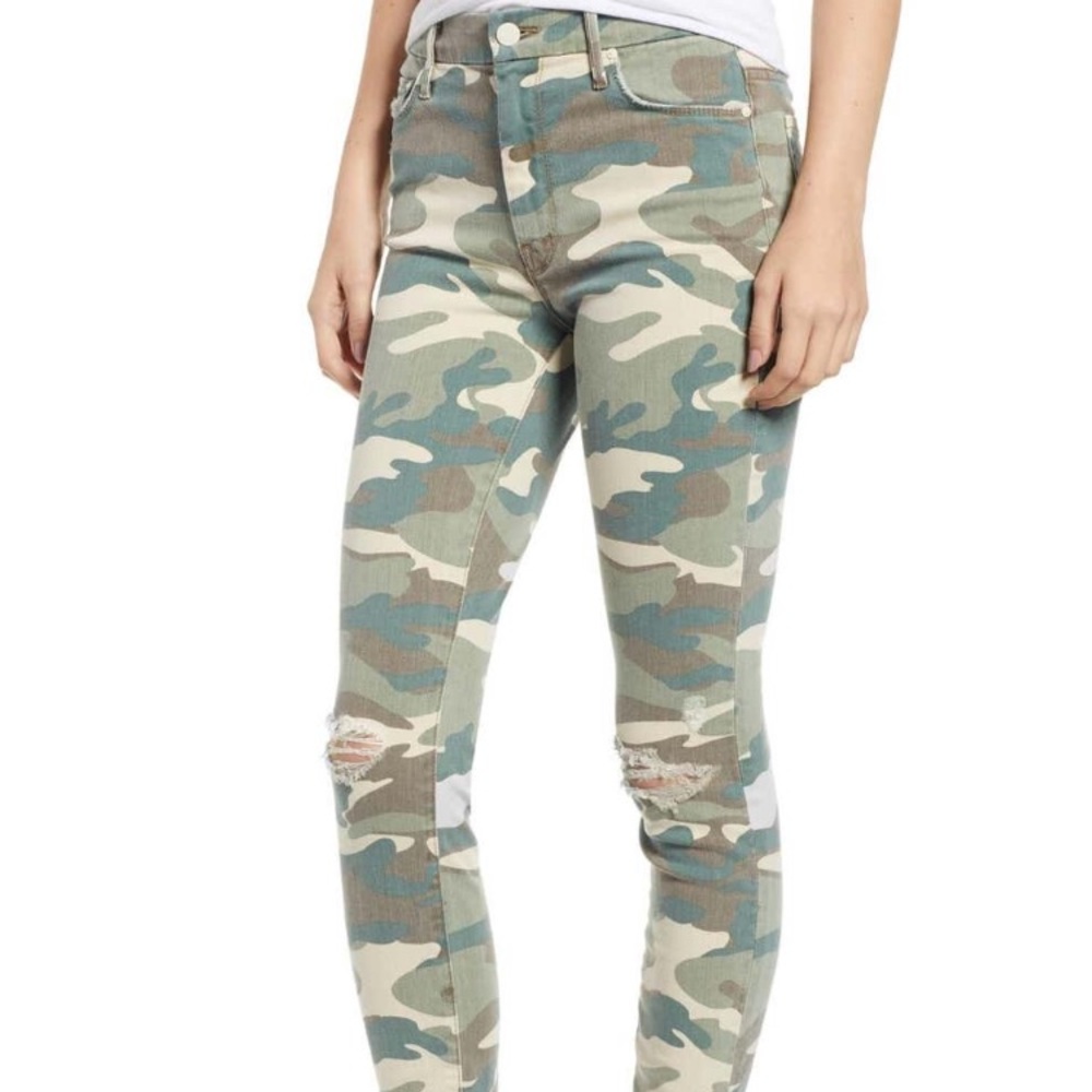 Mother The Looker high waist ankle fray camo pants